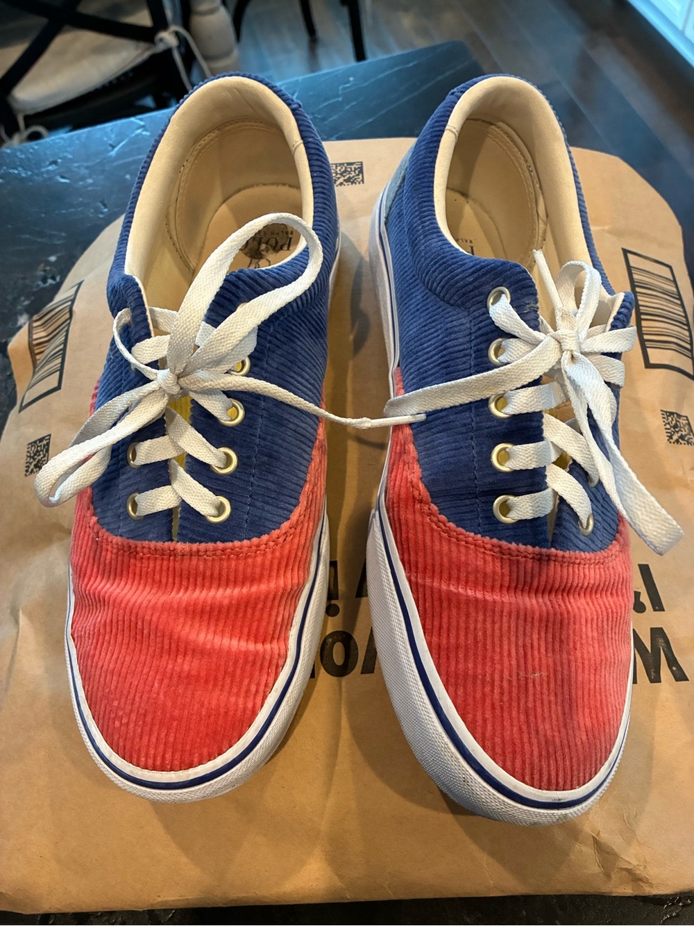 Polo Ralph Lauren Corduroy Two-Tone Skate Sneakers - Blue & Red